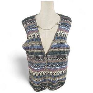Alps Vintage Multicolor Knit Striped Sweater Vest With Sweater Clip